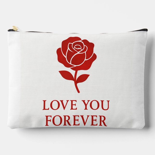 Red Rose Forever Message Soft Romantic Valentine Accessory Pouch (Front)