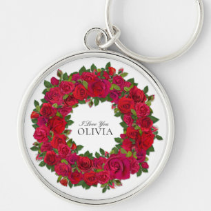 Red Rose Frame Custom Text Keychain