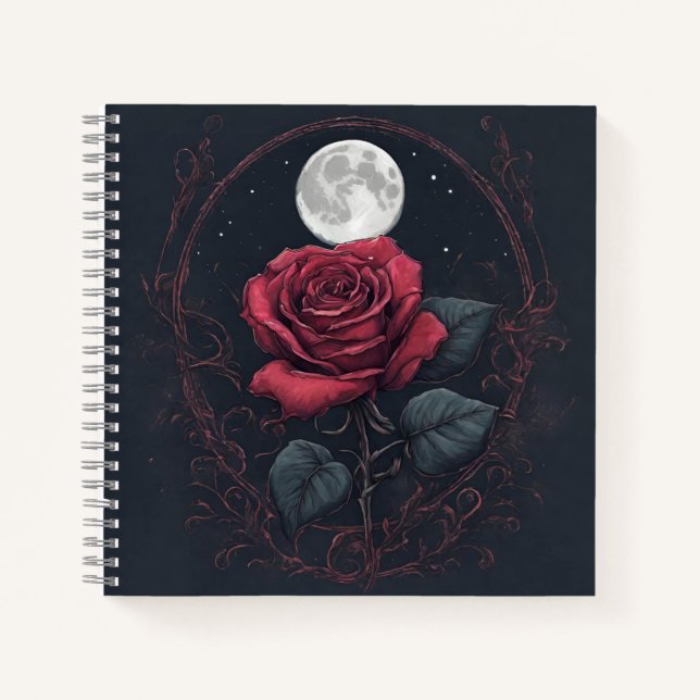 Red Rose Full Moon Square Notebook (Front)