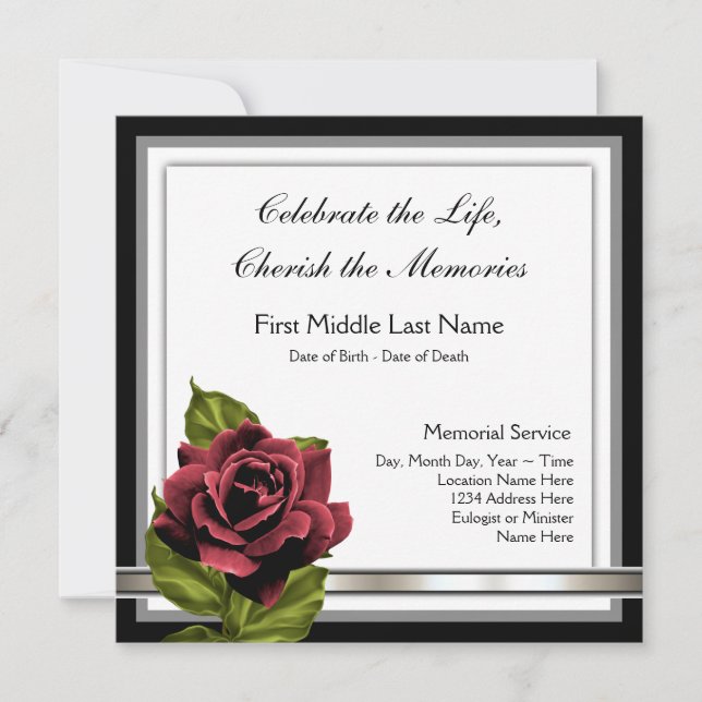 Red Rose Funeral Announcement (Front)