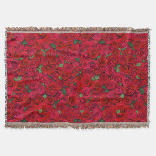 Red Rose Garden Floral Seamless Romantic Pattern Throw Blanket