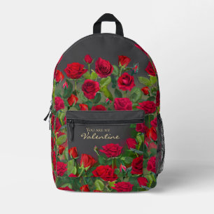 Red Rose Garden Valentine Floral Custom Text Printed Backpack
