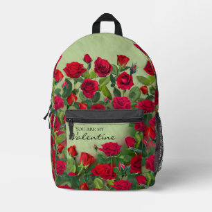 Red Rose Garden Valentine Floral Custom Text Printed Backpack