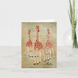 Red Rose Giraffes Personalized Notecard