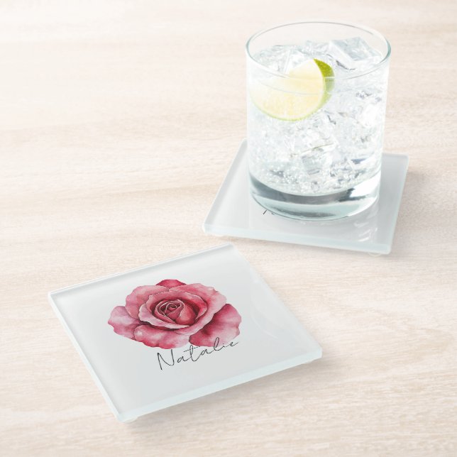 Red Rose Glass Coaster (Angled)