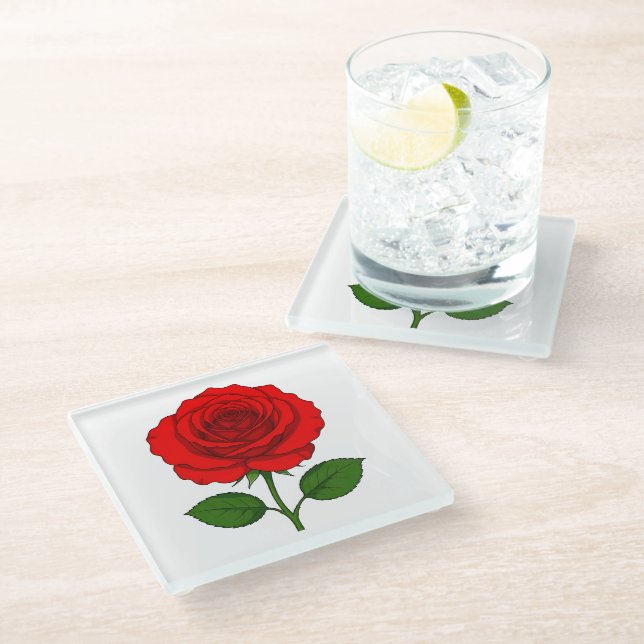 Red Rose Glass Coaster (Angled)
