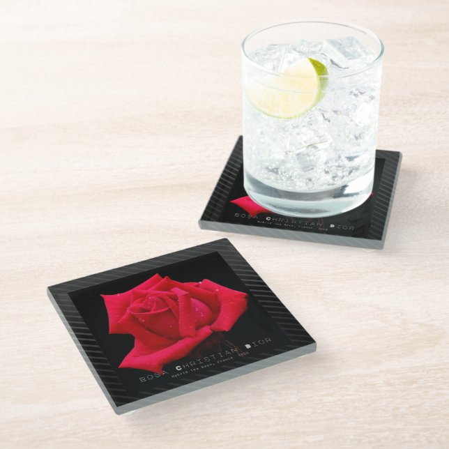 Red Rose Glass Coaster (Angled)