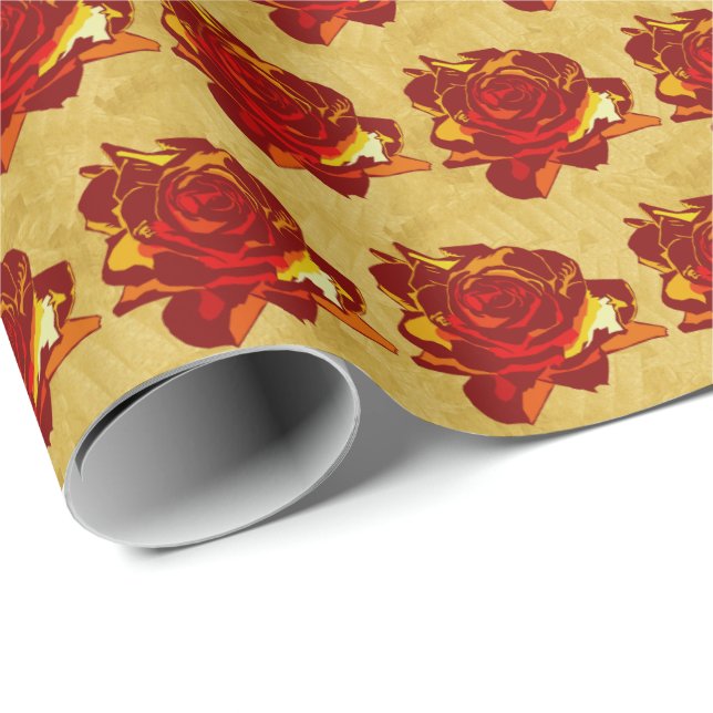 Red Rose Gold Cute Gift Wrapping Paper (Roll Corner)