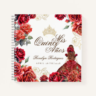 Red Rose Gold Elegant Mis Quince Guest  Notebook