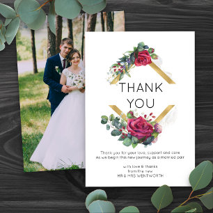 Red Rose Gold Geometric Frame Wedding Thank You Card
