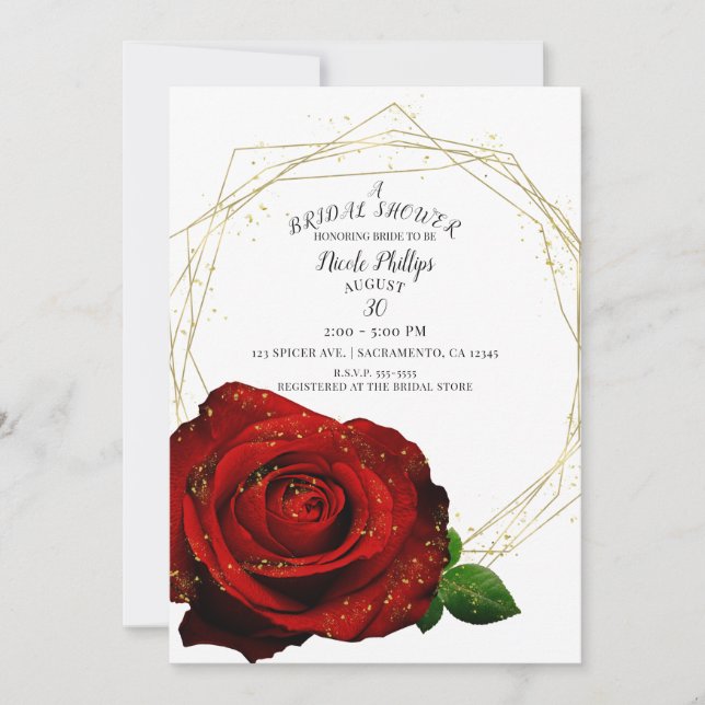 Red Rose Gold Geometric Glam Bridal Shower Invitation (Front)