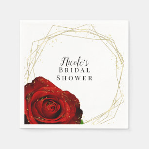 Red Rose Gold Geometric Glam Bridal Shower Napkin