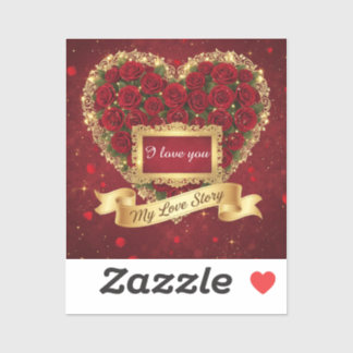 Red Rose Gold Glitter Love Story Sticker