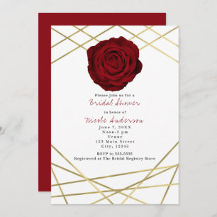 Red Rose & Gold Lines Floral Elegant Invitation