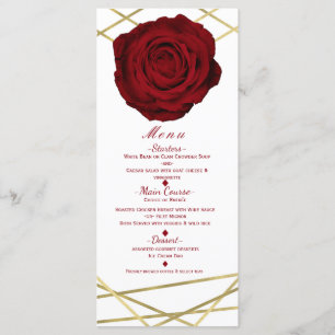 Red Rose & Gold Lines Floral Elegant Party Menu