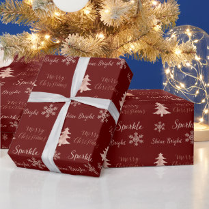 Red Rose Gold Peach Glitter Sparkle Snowflakes     Wrapping Paper