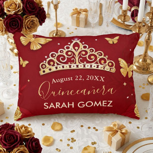  Red Rose Gold Quinceanera  Accent Pillow