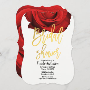 Red Rose Gold Script Modern Trendy Bridal Shower Invitation