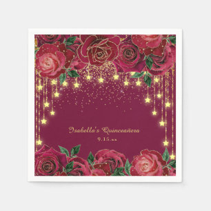 Red Rose Gold String Light Stars Quinceañera  Napkin