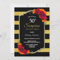 Red Rose Gold Stripe Surprise 50th Birthday Dinner