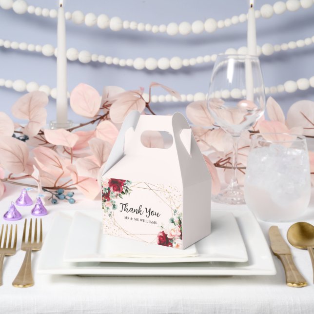 Red Rose & Gold Watercolor Floral  Favor Box (Wedding)