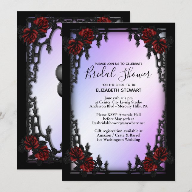 Red Rose Gothic Bridal Shower w Registration Info Invitation (Front/Back)