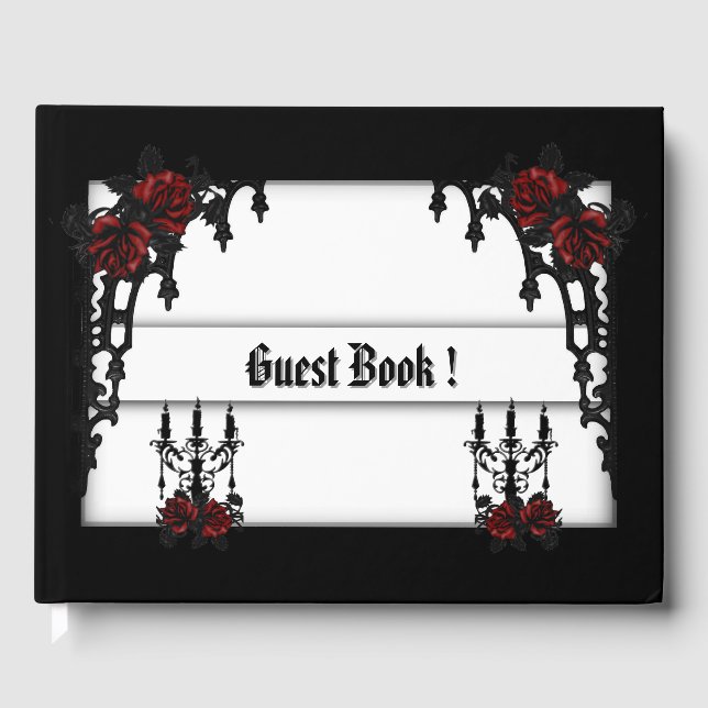 Red Rose Gothic Guest Book White (Front)