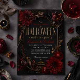 Red Rose Gothic Halloween Costume Party Invitation