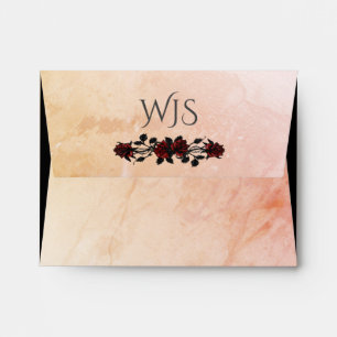 Red Rose Gothic  Monogram Peach Envelope