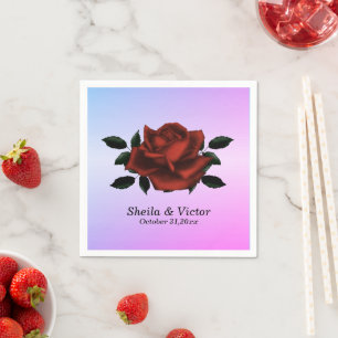 Red Rose Gothic Names Date Purple Wedding Napkins