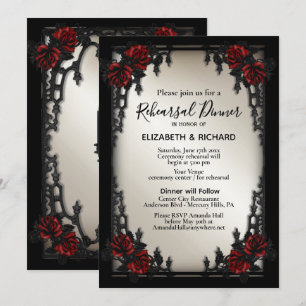 Red Rose Gothic Rehearsal Dinner Iron Gate  Invitation