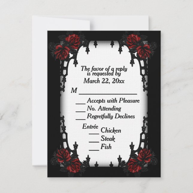 Red Rose Gothic RSVP White Menu Choice (Front)