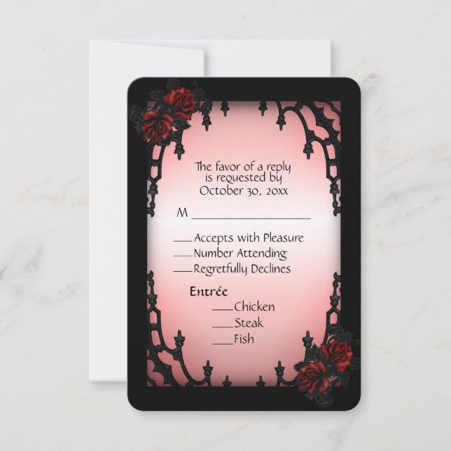 Red Rose Gothic RSVP with Menu Choice (Front)