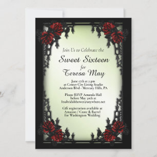 Red Rose Gothic Sweet Sixteen Iron Gate Invitation