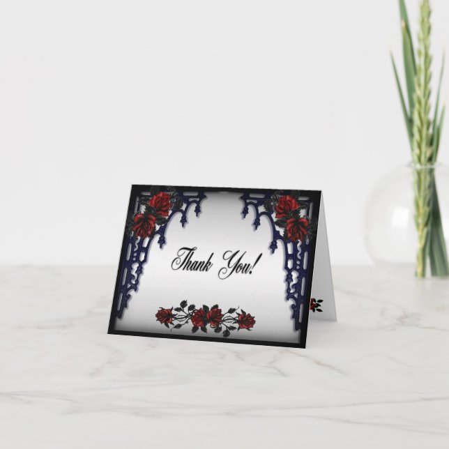 Red Rose Gothic Wedding Iron Gate Thank You Card (Front)