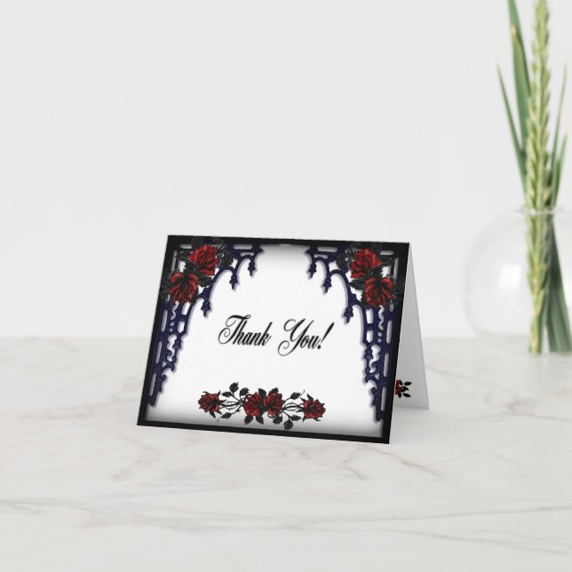 Red Rose Gothic Wedding Iron Gate White  Thank You Card (Front)