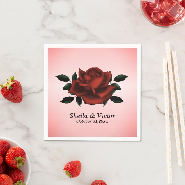 Red Rose Gothic Wedding Napkin (Insitu)