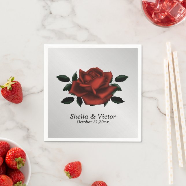 Red Rose Gothic Wedding Napkin (Insitu)