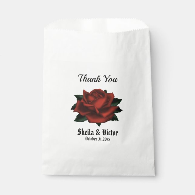 Red Rose Gothic Wedding Personal Thank You Favour Bag (Front)
