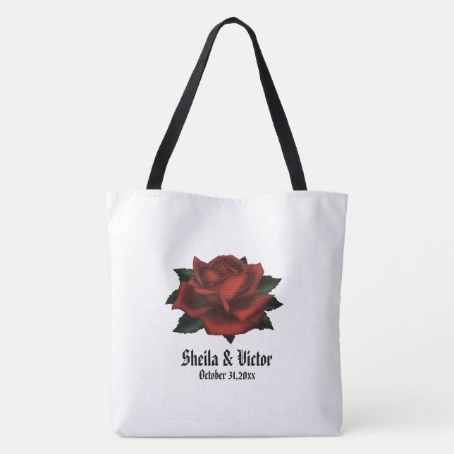 Red Rose Gothic Wedding Personal Tote Bag (Back)