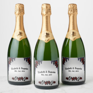Red Rose Gothic Wedding  Personalized  Iron Gate Sparkling Wine Label