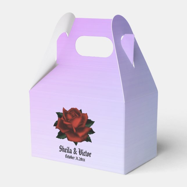 Red Rose Gothic Wedding Personalized Purple Favor Box (Front Side)