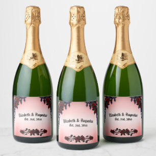 Red Rose Gothic Wedding  Personalized Sparkling Wi Wine Label