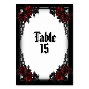 Red Rose Gothic White Table Number