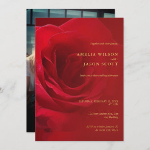 Red Rose Gradient Red with Photo Wedding Invitation