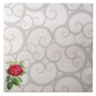 Red rose gray curls decoration tile