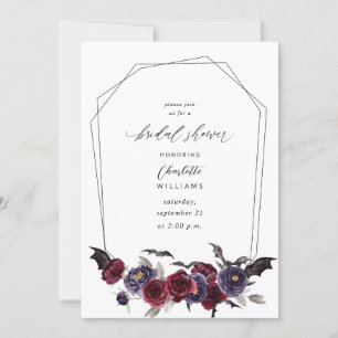 Red Rose Halloween Bats Bridal Shower - White Invitation