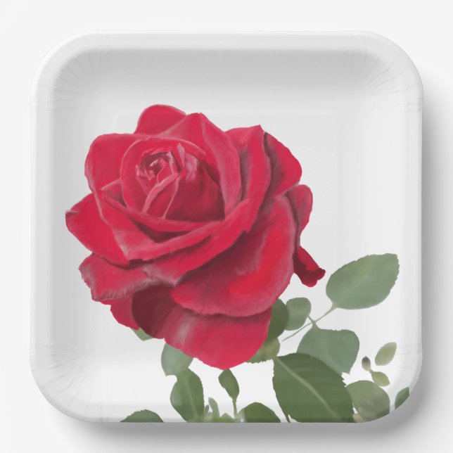 Red Rose - Hand painted Paper Plate (Front)