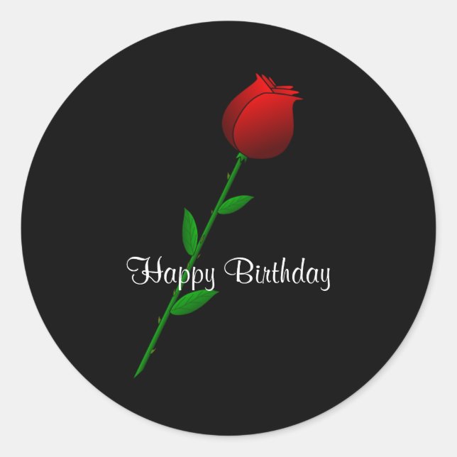Red Rose "Happy Birthday" Classic Round Sticker (Front)
