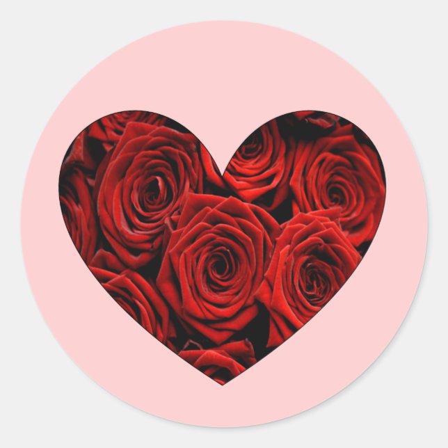Red Rose Heart Classic Round Sticker (Front)